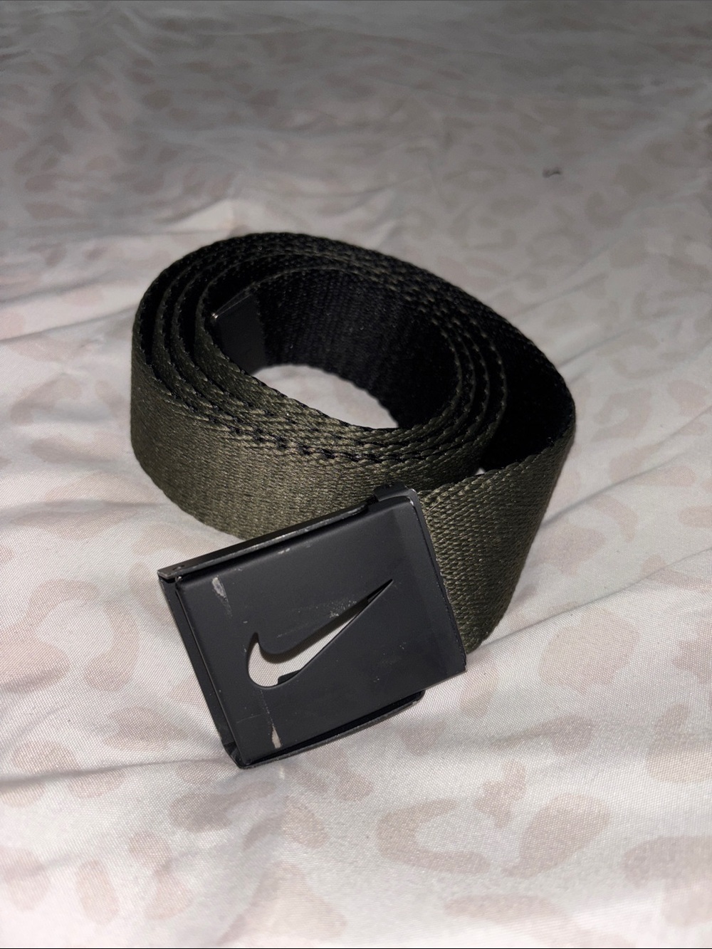 Nike Olive Web Belt with Black Swoosh Buckle